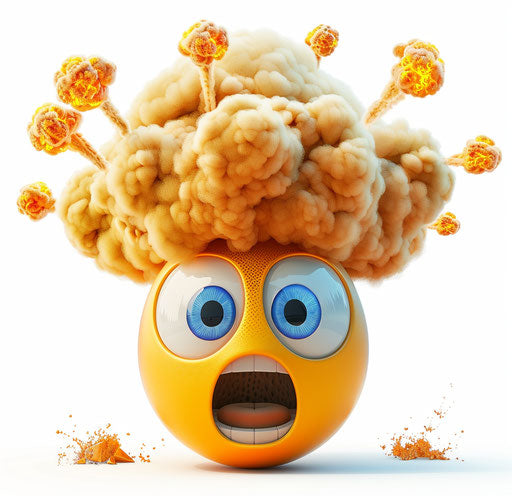 Cartoon emoji with cracked head and nuclear explosion