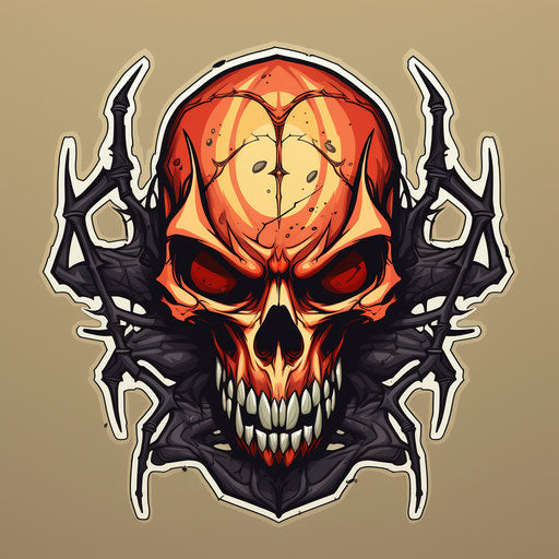 Spider skull with body tattoo sticker in cartooncore style