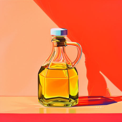 Realistic oil illustration on a flat, vibrant coral backdrop