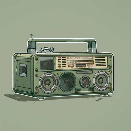 Realistic boombox clipart with muted olive background
