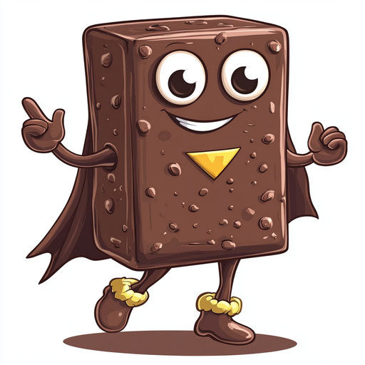 Humorous caricature of a chocolate bar with human characteristics
