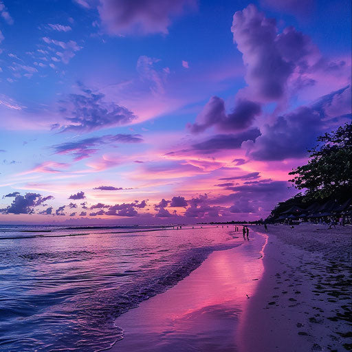 Nusa Dua Beach, Indonesia at dusk with pink and purple sky