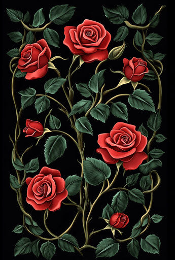 3D vector art of red roses on black background