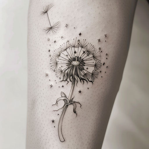 Dandelion tattoo with space elements