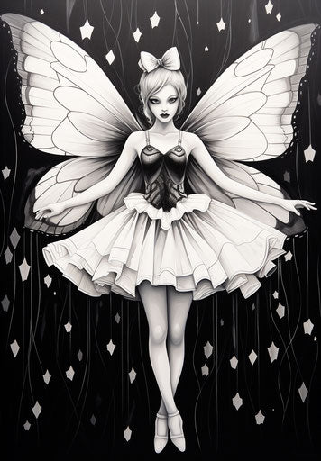 Girl coloring Barbie fairy, in the style of Stasia Burrington, captivating chiaroscuro