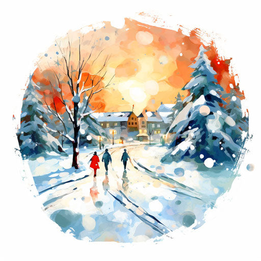 Merry Christmas and Happy New Year clipart in the style of Impressionistic Art, on a white background