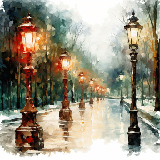Christmas lights clipart in the style of Oil painting, on a white background