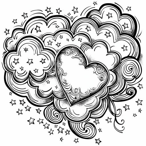 Heart-shaped cloud with stars around
