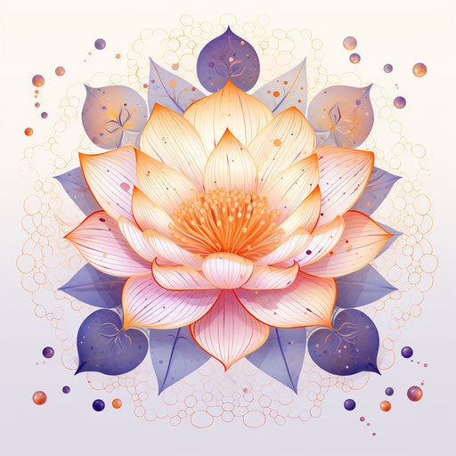 Lotus flowers on white background, oriental hand drawn style