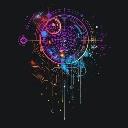 Futuristic flat tattoo sketch of the Gemini constellation