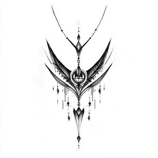 Women's sternum tattoo, minimalist geometric design