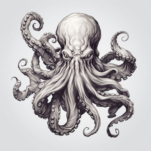 Isolated octopus in black and white precisionist style