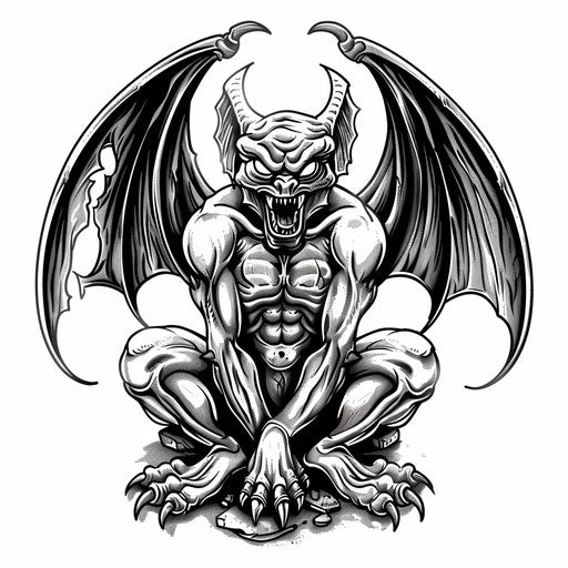 Classic gargoyle tattoo sketch in monochrome style