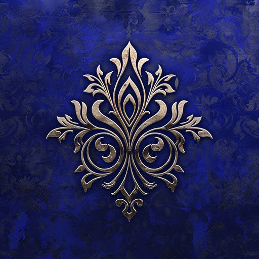 Luxury logo with intricate royal designs on deep blue velvet background