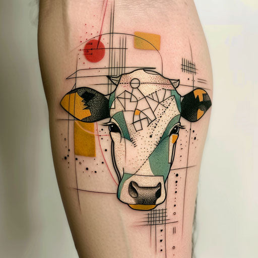 Abstract cow with geometric shapes and pastel colors