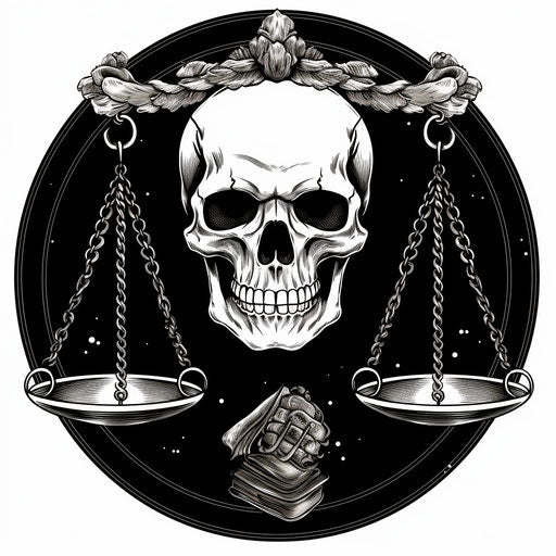 Skull on scale of justice