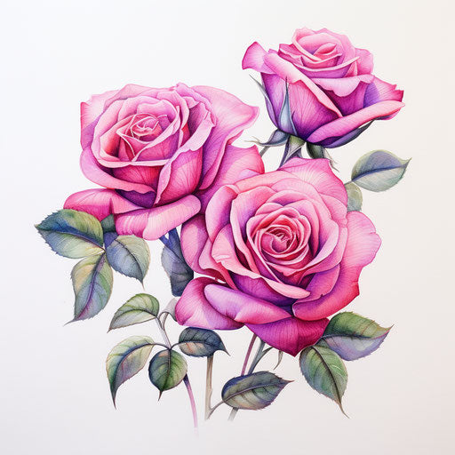 Two pink roses in classic tattoo style, vibrant watercolor