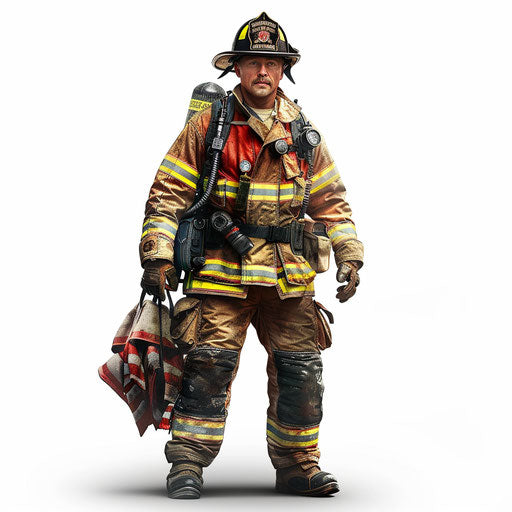 Firefighter clipart in photorealistic style with flat white background