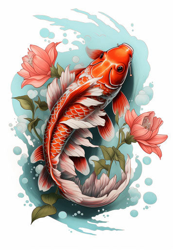 Koi fish resembling orchids with lotus design