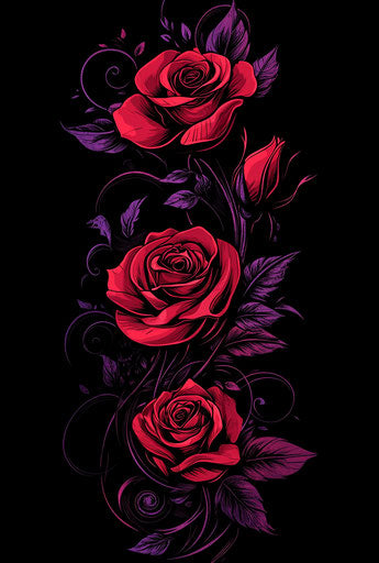 Red roses, vector art, gothic fantasy, elegant