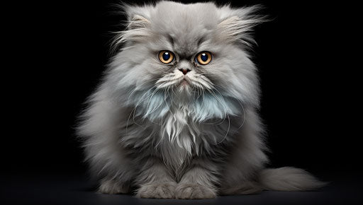 Persian cat in dark silver and light blue style, feminine vibes