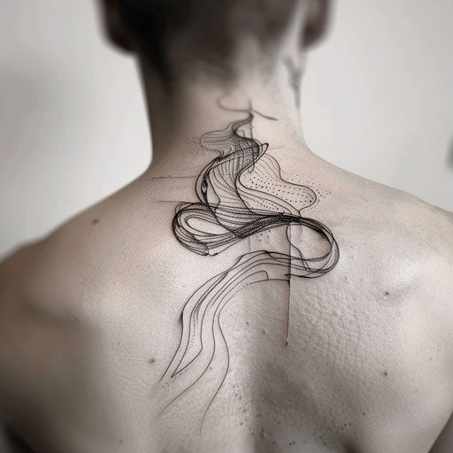 Dynamic flat tattoo sketch of a line morphing into abstract wave