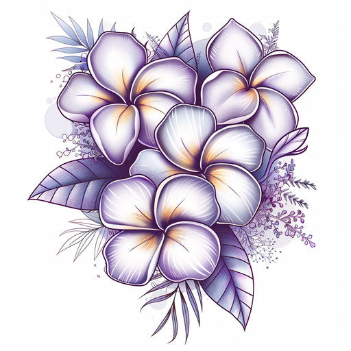 Harmonious flat sketch of plumeria with symmetrical designs