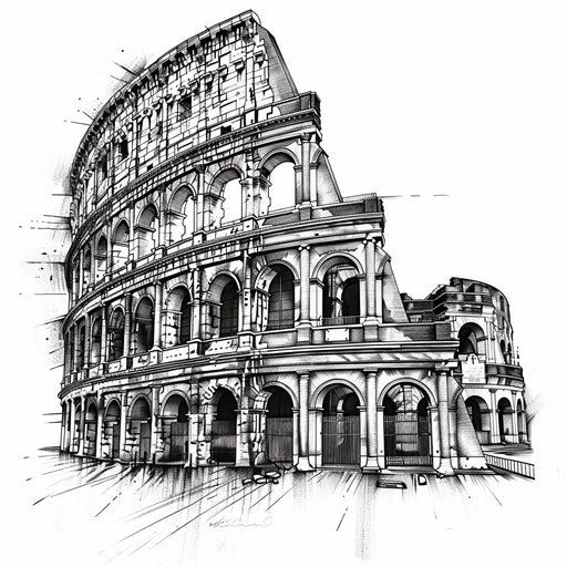 Roman Colosseum tattoo on white background