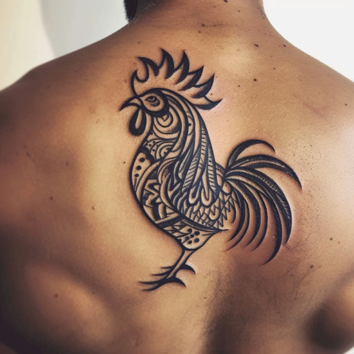 Tribal style rooster tattoo on pure white background