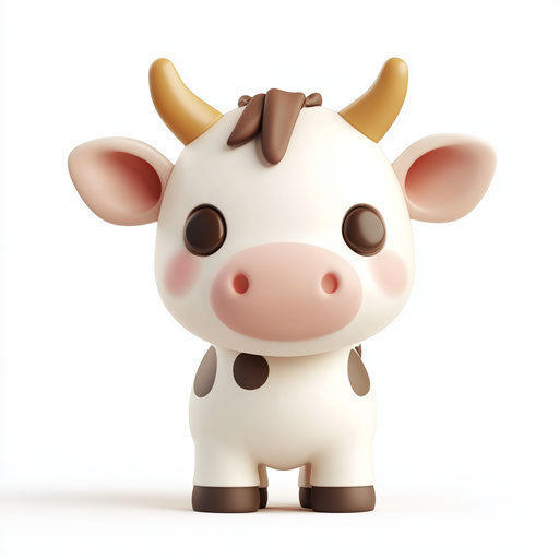 3D cow on white background, photo realistic style, isolated clipart