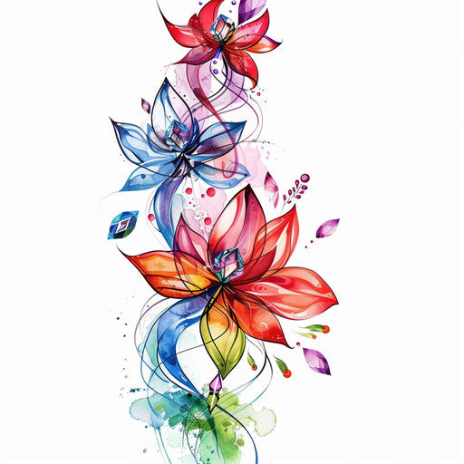 Unalome tattoo adorned with crystals and gemstones