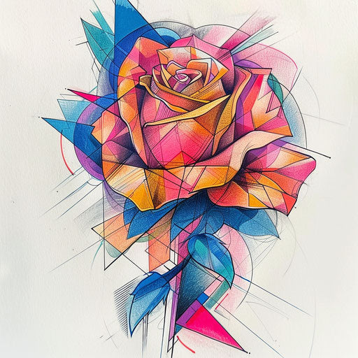 Bold geometric sketch of a stylized rose