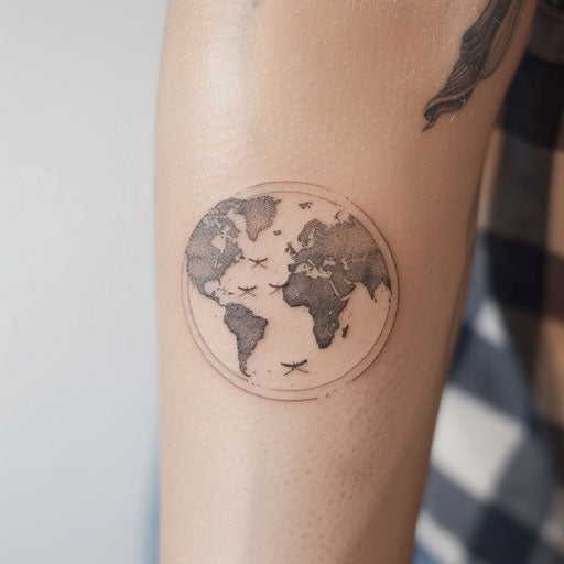 Minimalist tattoo of the world seen through an airplane window