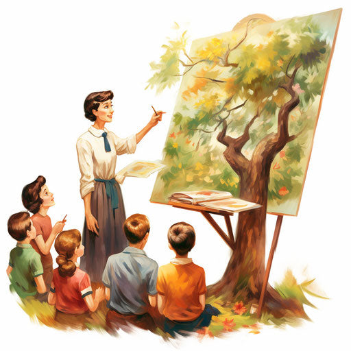 Teacher teaching clipart in the style of Oil painting, on a white background