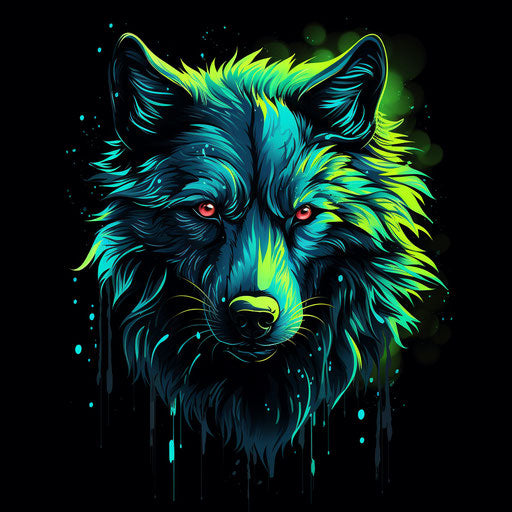 Wolf design t-shirt on black background, neo-pop style