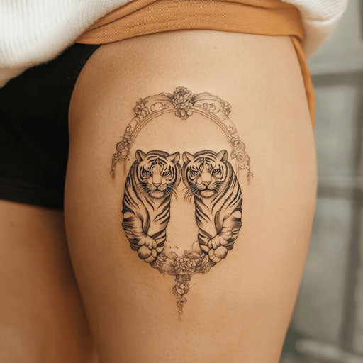 Sak yant tattoo with twin tiger motif
