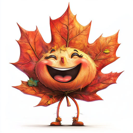 Humorous caricature of a maple leaf with human characteristics