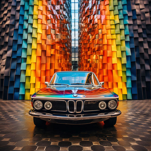 Classic BMW car in Rainbow colors