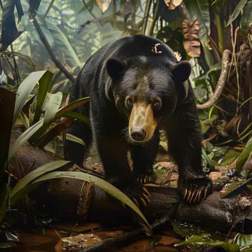 Panoramic view of a sun bear in its natural habitat