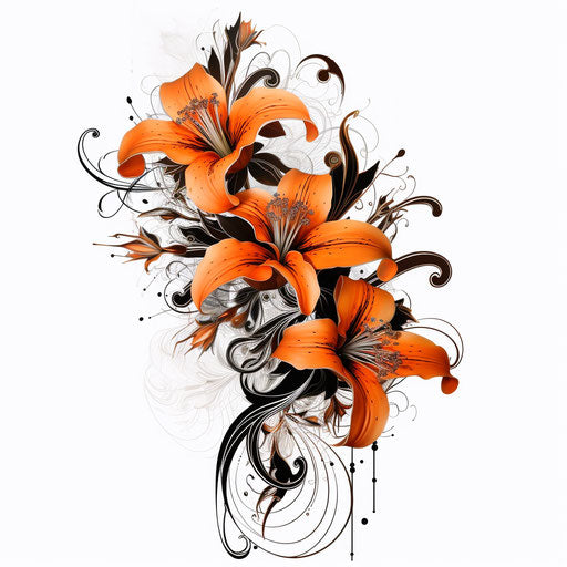 Orange flowers in graffiti, tattoo, mallgoth style