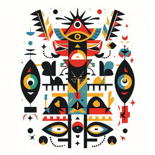 African-inspired tattoo with bold geometric shapes and vibrant colors