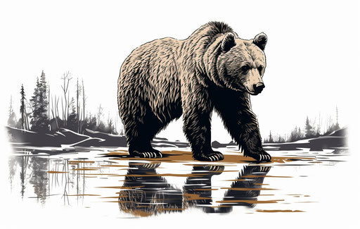 Bear walking on water vector, high-contrast realism style