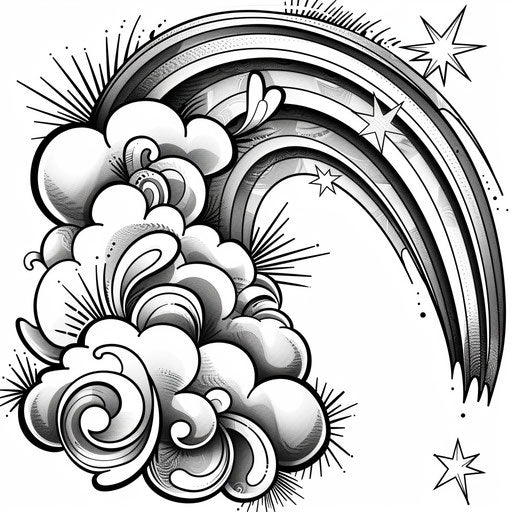 Classic black and white rainbow tattoo sketch