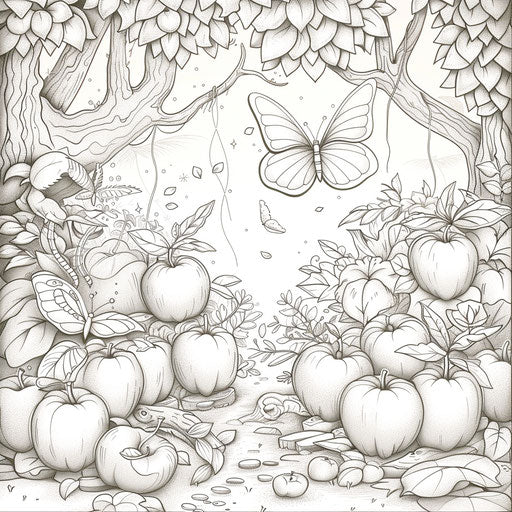 Apples with fairy wings in a magical forest
