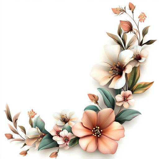 3D flower border on flat white background, isolated clipart