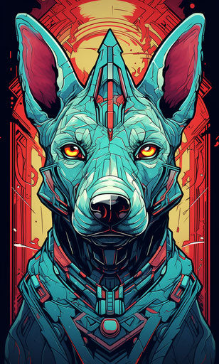 Cartoon print Pharaoh dog, tattoo inspired, colorful vision