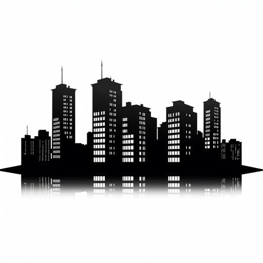 Minimalist building silhouette on white background