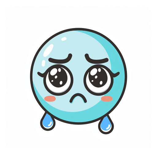 Cute sad emoji face with tears on white background