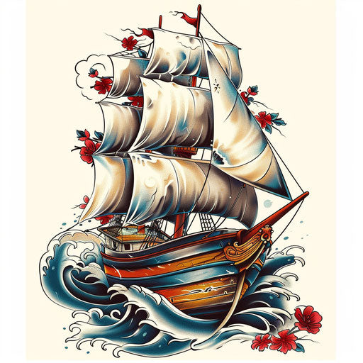 Sailing ship in turbulent waves