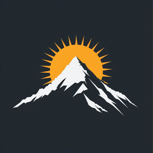 Logo design with mountain peak and sun, symbolizing aspiration and new beginnings.